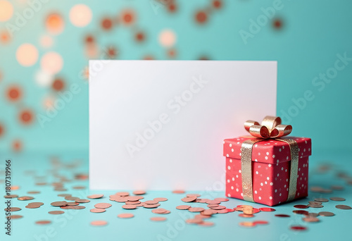 Birthday card with confetti and small gift