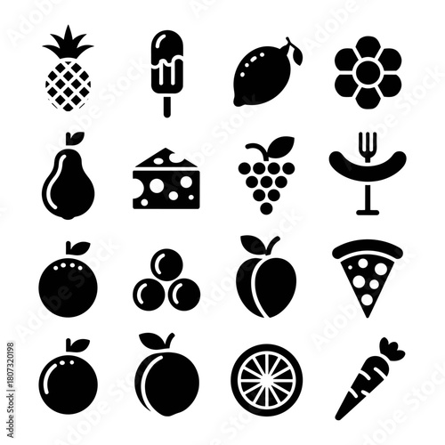 Culinary Delights: A Collection of Food Icons: A simple collection of meticulously designed food icons, depicting a variety of culinary delights. The icons are crafted in a clear.