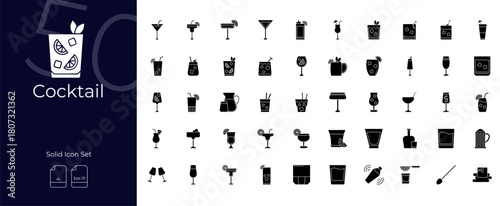 Cocktail Solid Editable Icons set