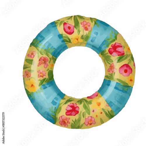 Watercolor ring floatts summer.  watercolor float pool. Watercolor vector cute swimming ring set collection