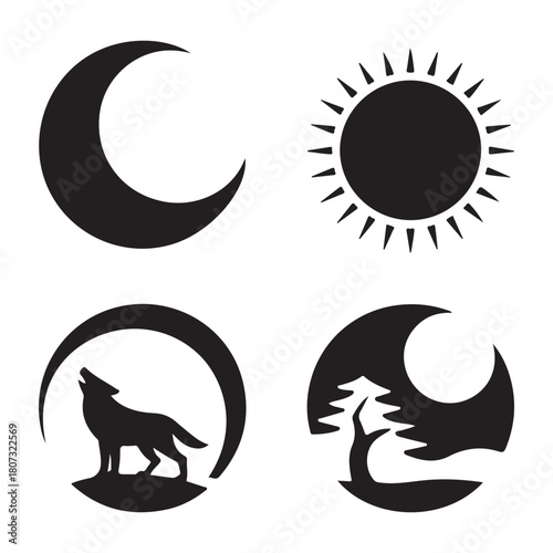 Minimalist crescent moon icon set for simple nighttime themes