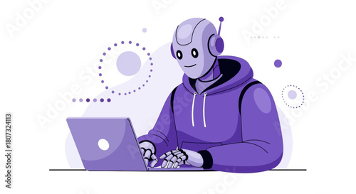 Automated productivity: A robotic assistant engaging in digital tasks with efficiency and precision