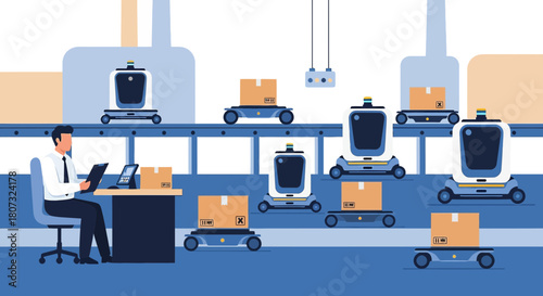 Automated warehouse logistics management and monitoring with robotic delivery systems and office