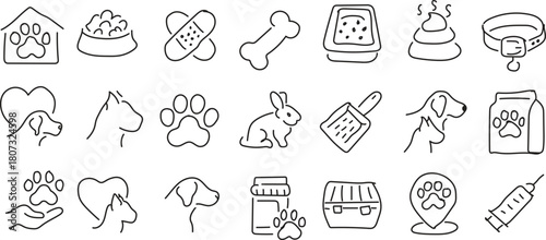 Hand drawn veterinary icons and pet care symbols