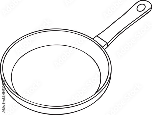 Classic kitchen frying pan line art illustration for essential daily cooking tasks and simple culinary design