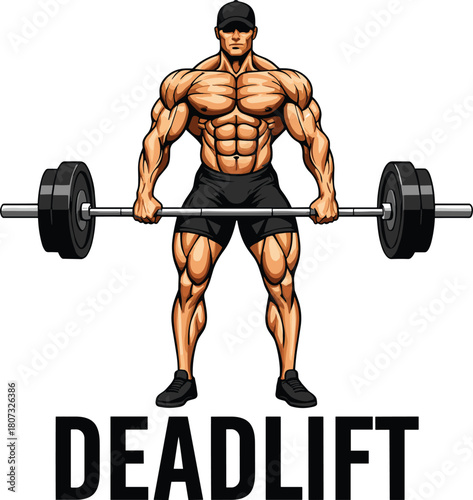 Muscular bodybuilder preparing for a powerful deadlift, showcasing strength training and dedication to fitness.