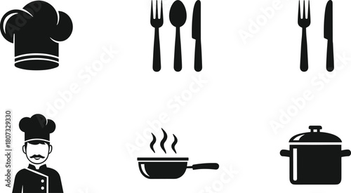 Professional chef and kitchen utensils vector collection for culinary themes, restaurant menus, and cooking-related design projects.