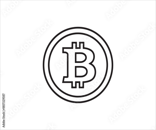 Bitcoin Cryptocurrency Digital Currency Black and White Outline Symbol Illustration