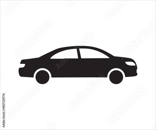 Black Car Silhouette on White Background Vehicle Transportation Illustration Icon