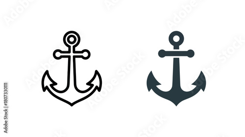 Two stylized anchors, one outlined and one filled, represent nautical themes and stability.