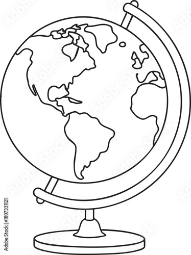 World globe outline illustration showing continents for educational geography themes and global learning activities