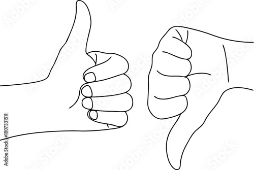 Thumbs up and thumbs down outline illustration