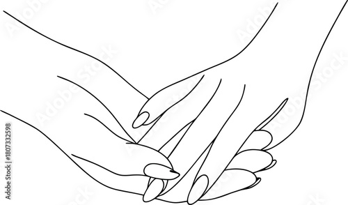 Two hands gently holding each other outline illustration