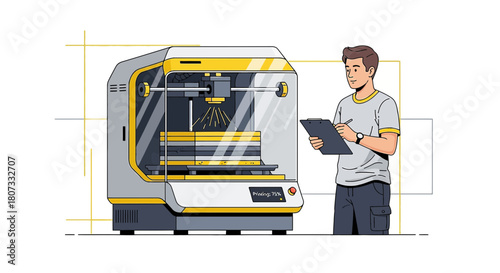 Modern Manufacturing: A depiction of an engineer using 3D printer for design and production