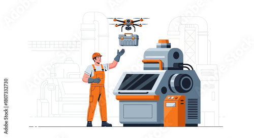 Modern industrial maintenance with drone delivery of tools enhances efficiency and automation on