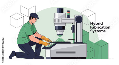 Operator using advanced fabrication system for precise manufacturing processes application