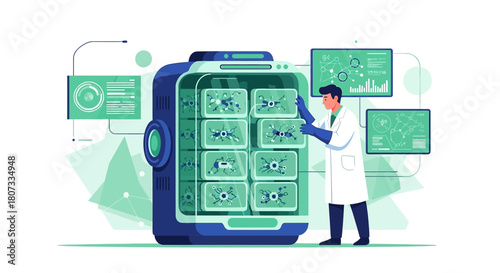 Scientist monitors artificial intelligence development within a modular system interface