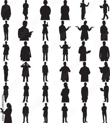 Hand made Doctor Silhouette Silhouette set of doctors and medical staff vector illustration of diverse professional figures isolated on white background