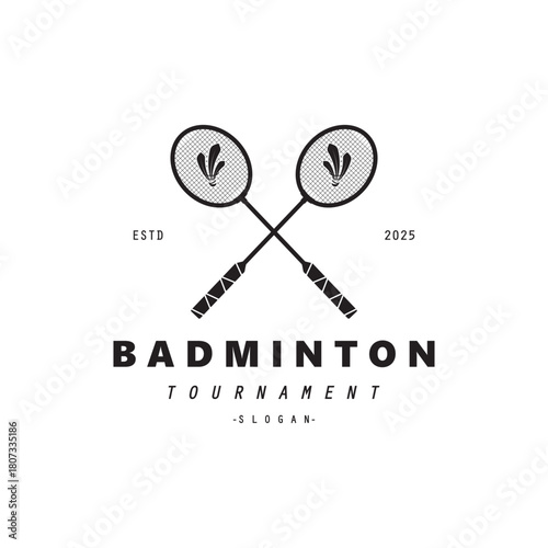 Badminton sports Logo Vector with Shuttlecock and racket for badminton club, badminton sports tournaments champions.