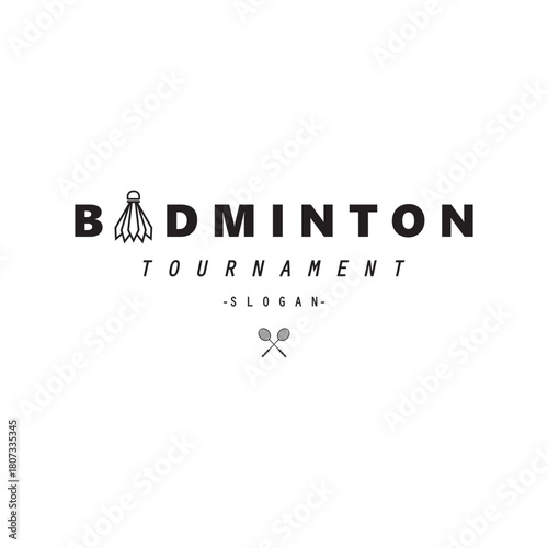 Badminton sports Logo Vector with Shuttlecock and racket for badminton club, badminton sports tournaments champions.