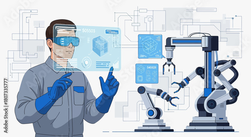 Technician utilizing augmented reality for advanced robotic system maintenance and automated