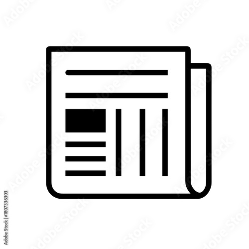 Simple black line art of a newspaper with visible headlines and sections