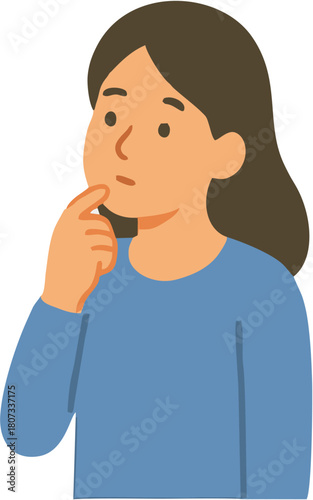 Thoughtful young woman contemplating a complex problem or making a crucial decision, her hand gently touching her chin in a pensive gesture of deep concentration