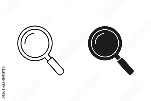 Magnifying glass icon in black and white isolated on search, zoom, find, and research concept vector illustration of a simple design