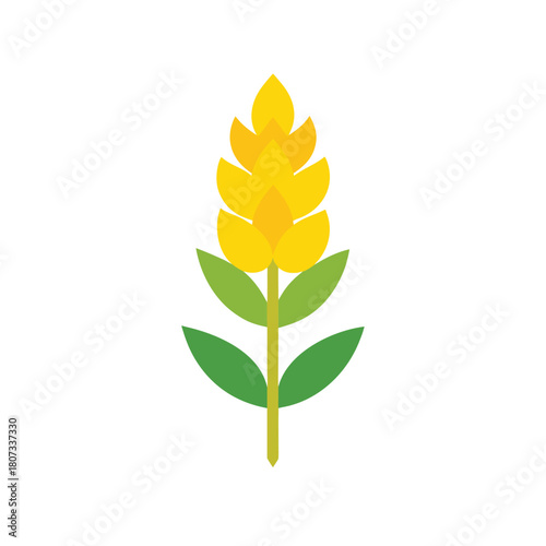Stylized yellow wheat stalk with green leaves