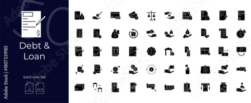 Debt And Loan Solid Editable Icons set