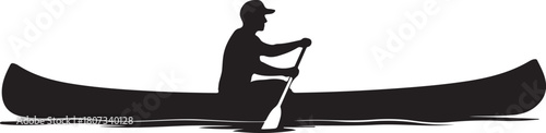 Black silhouette of a person in a canoe paddling on water vector