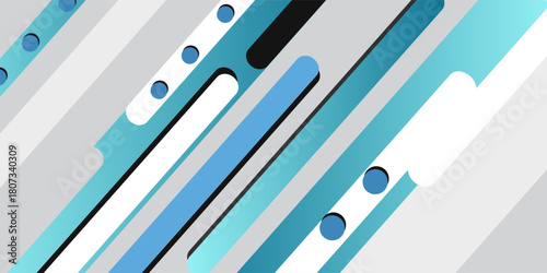 Blue, grey and black geometric abstract banner. Hi-tech vector background
