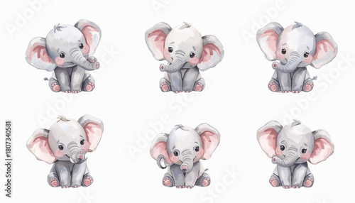 Cute baby elephants illustration with playful expressions and delightful demeanor, perfect for children's themes