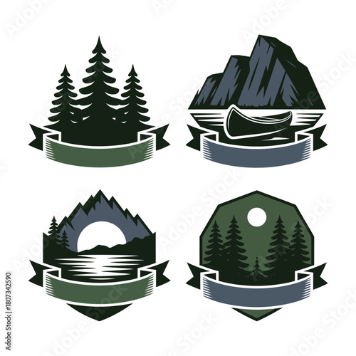 Set of outdoor adventure logo badges isolated on white background