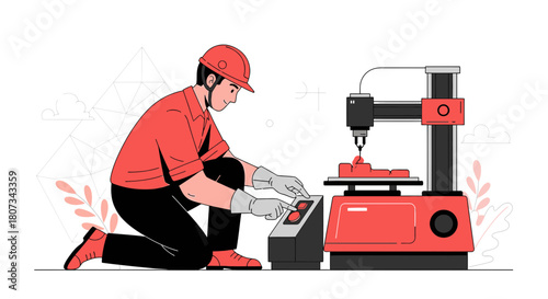 Innovative 3D printing process illustration with operator for modern manufacturing techniques