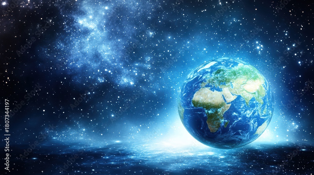 Obraz premium Earth in space viewed from afar with brilliant lights