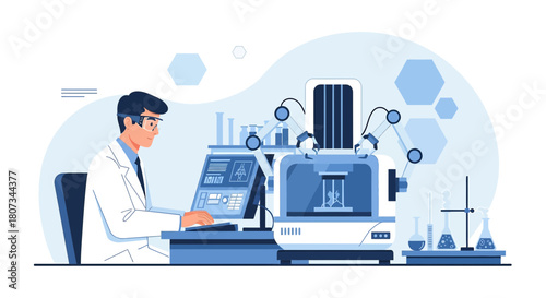Innovative research scientist utilizing advanced robotics in medical laboratory environment