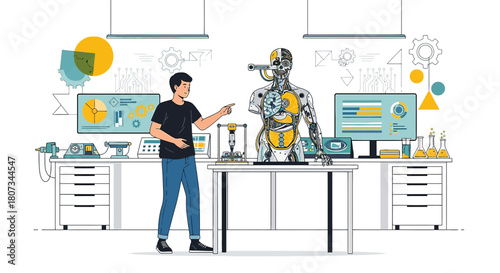 Innovative robotic engineering exploration in a scientific laboratory environment showcasing