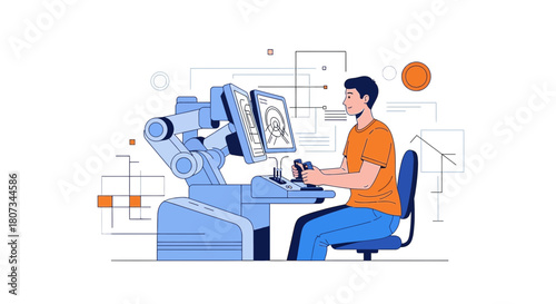 Innovative robotics interface illustration showcasing human control of advanced machinery operations