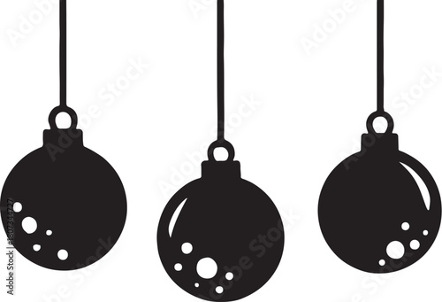 Glass baubles set. Hanging 3D transparent Christmas balls vector art silhouttes styl