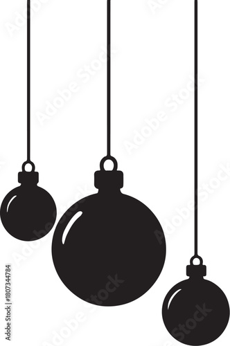 Glass baubles set. Hanging 3D transparent Christmas balls vector art silhouttes styl