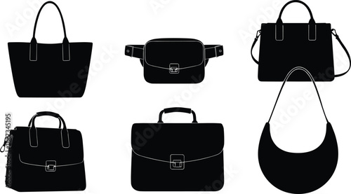 Bag, Silhouette, Vector, Black, Travel, Business, Fashion, Duffle, Briefcase, Tote, Handbag, Accessory, Icon, Collection, Isolated, Bag silhouettes, Bla