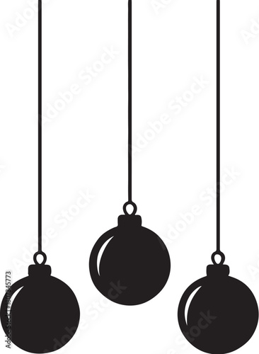 Glass baubles set. Hanging 3D transparent Christmas balls vector art silhouttes styl