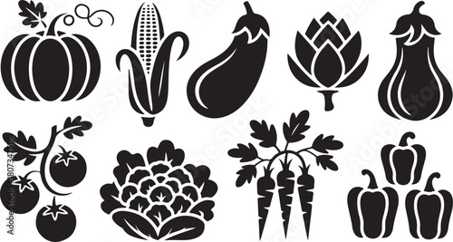 Assortment of Black and White Vegetable Silhouettes food produce