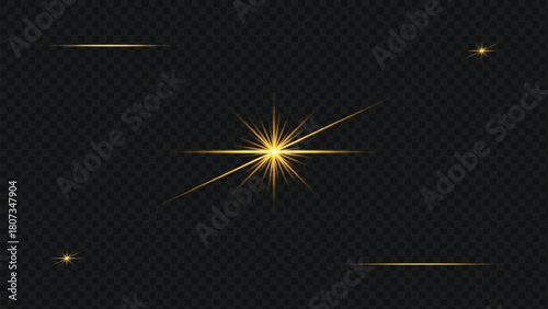 Golden starburst light effect with horizontal rays and glow