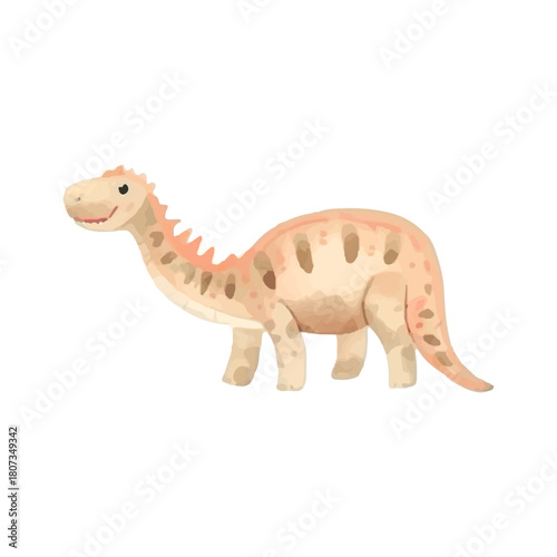 Watercolor Illustration of a Smiling Brontosaurus A Playful Dinosaur in Soft Hues for Design