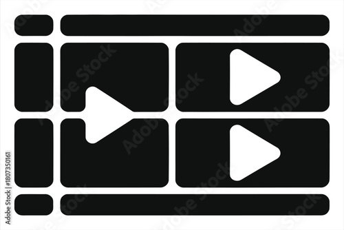 Minimalist Black & White Video Editing Timeline Silhouette Icon - Concept for Post-Production Software Interface