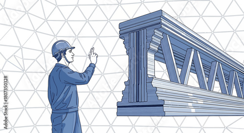 Engineer inspecting innovative architecture with a geodesic dome structure backdrop providing the