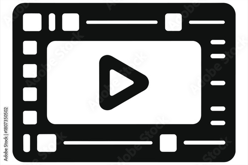 Video Editing Timeline Silhouette Vector Icon – Video Editor Interface Concept, Film Editing Software UI Graphic for Content Creation, Post-Production Design