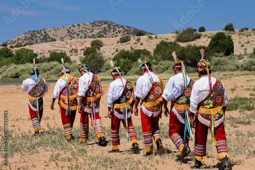 Santa Fe, New Mexico, United States. Danza de Los Voladores from Patalan, Veracruz, Mexico. This dance is recognized by UNESCO - Intangible Cultural Heritage.